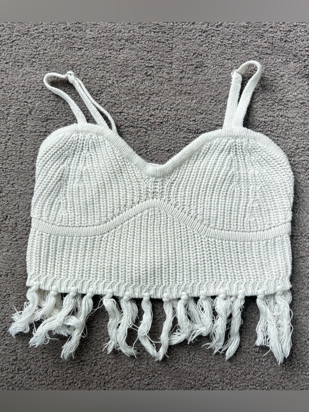 Wild Fable Cream Crochet Fringe Bralette Crop Top Boho Festival Beach Size XXS